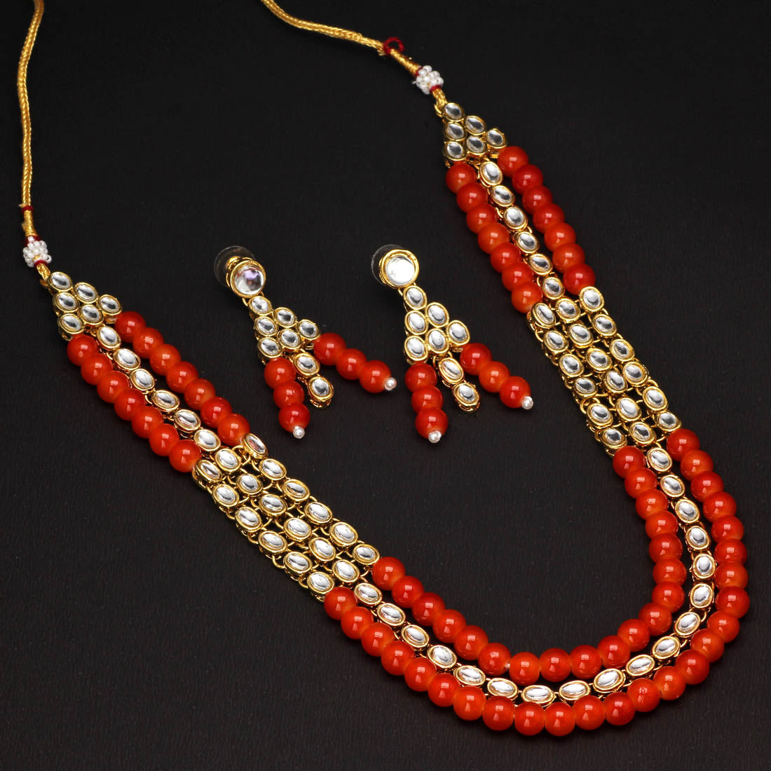 Orange Color Kundan Necklace Set (KN121ORG)