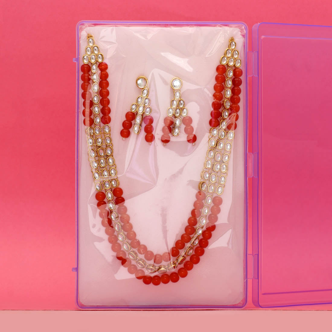 Orange Color Kundan Necklace Set (KN121ORG)