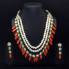 Orange Color Imitation Pearl Kundan Necklace With Earring (KN122ORG)