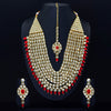 Red Color Imitation Pearl Kundan Necklace With Earring & Maang Tikka (KN129RED)