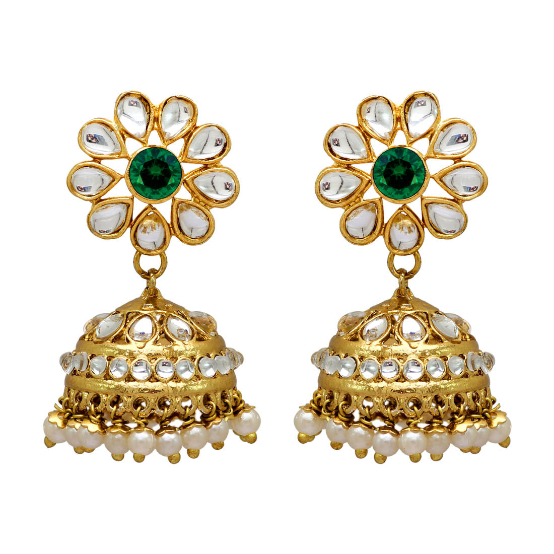 Green Color Imitation Pearl Kundan Necklace With Earring & Maang Tikka (KN130GRN)