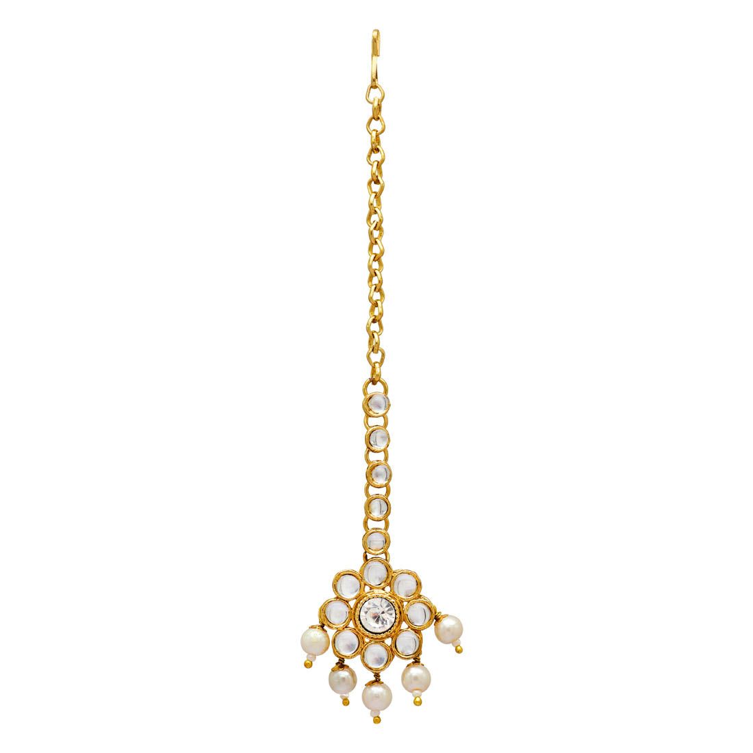 White Color Imitation Pearl Kundan Necklace With Earring & Maang Tikka (KN130WHT)