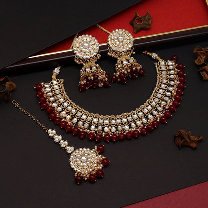 Maroon Color Choker Kundan Necklace Set (KN1312MRN)