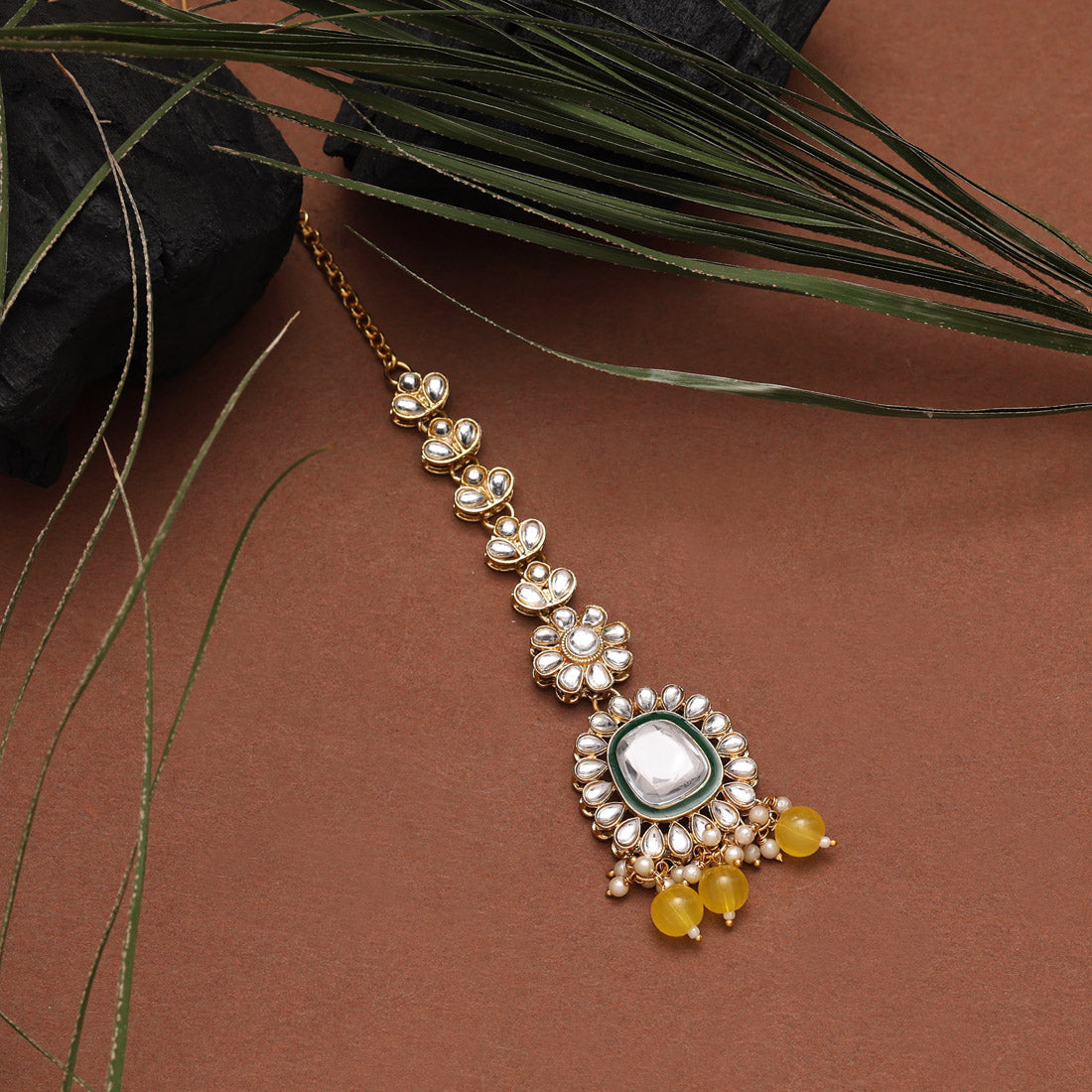 Yellow Color Long Kundan Necklace Set (KN1344YLW)