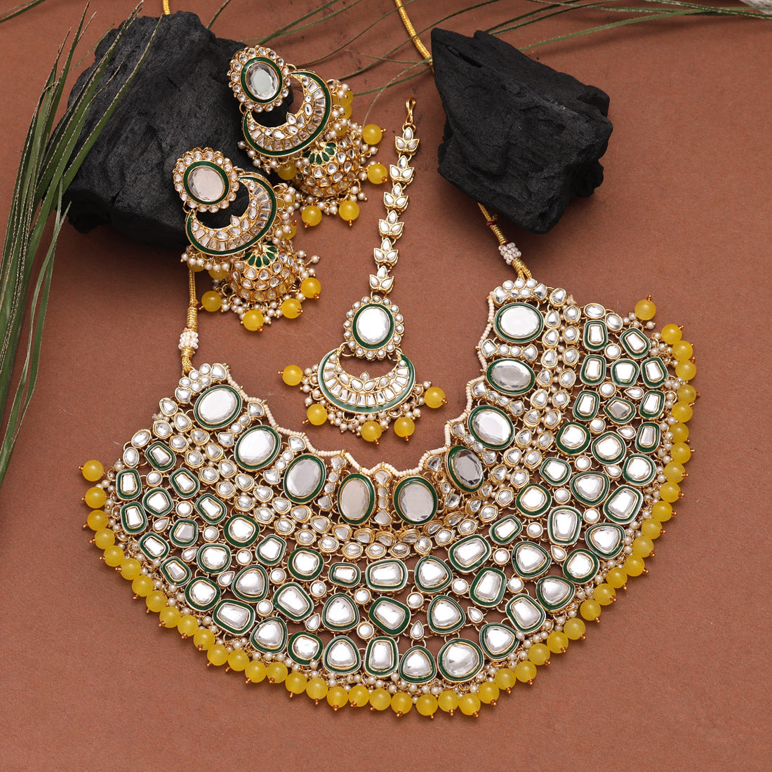 Yellow Color Kundan Necklace Set (KN1345YLW)
