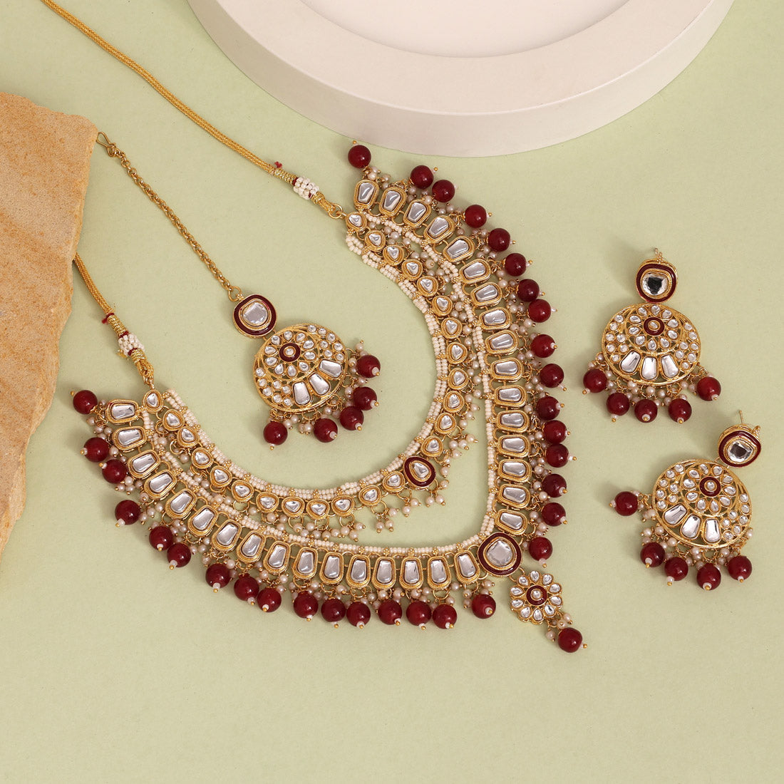 Maroon Color Kundan Necklace Set (KN1358MRN)