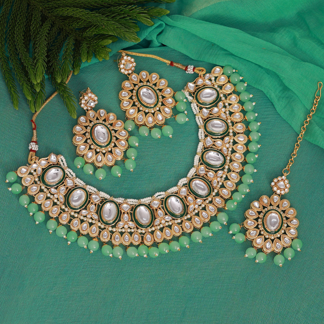 Pista Green Color Kundan Necklace Set (KN1362PGRN)
