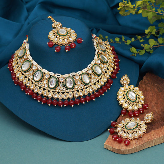 Rani Color Kundan Necklace Set (KN1362RNI)