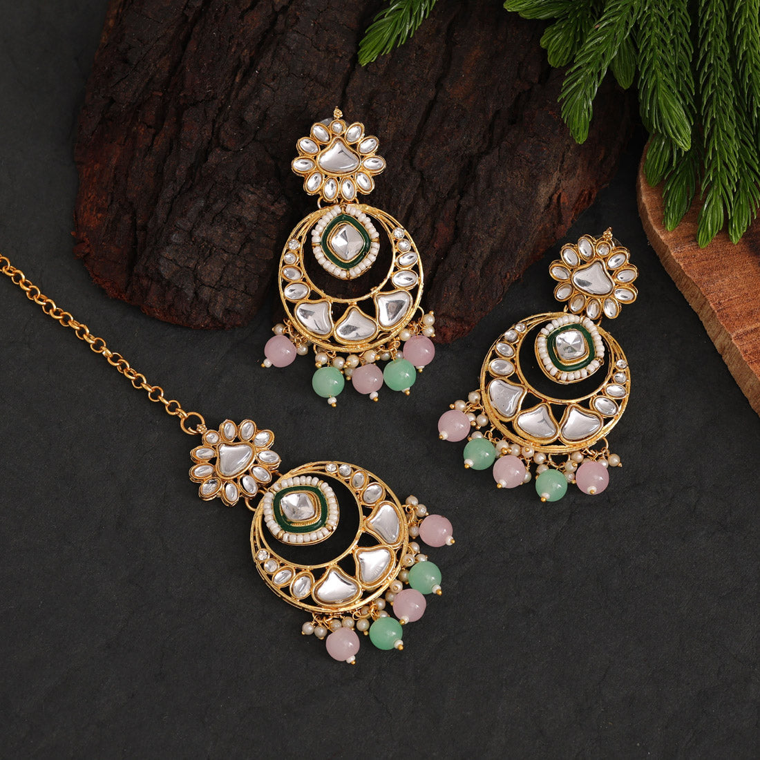 Pink & Pista Green Color Kundan Necklace Set (KN1363PNKPGRN)