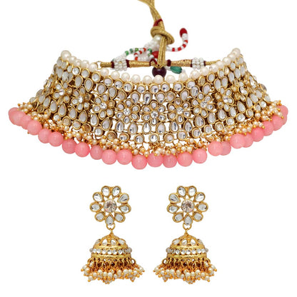 Peach Color Choker Kundan Necklace Set (KN136PCH)