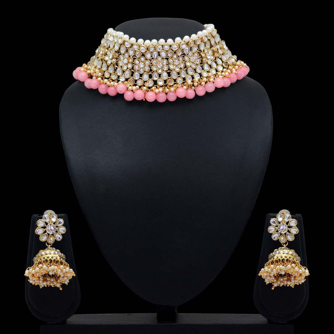 Peach Color Choker Kundan Necklace Set (KN136PCH)