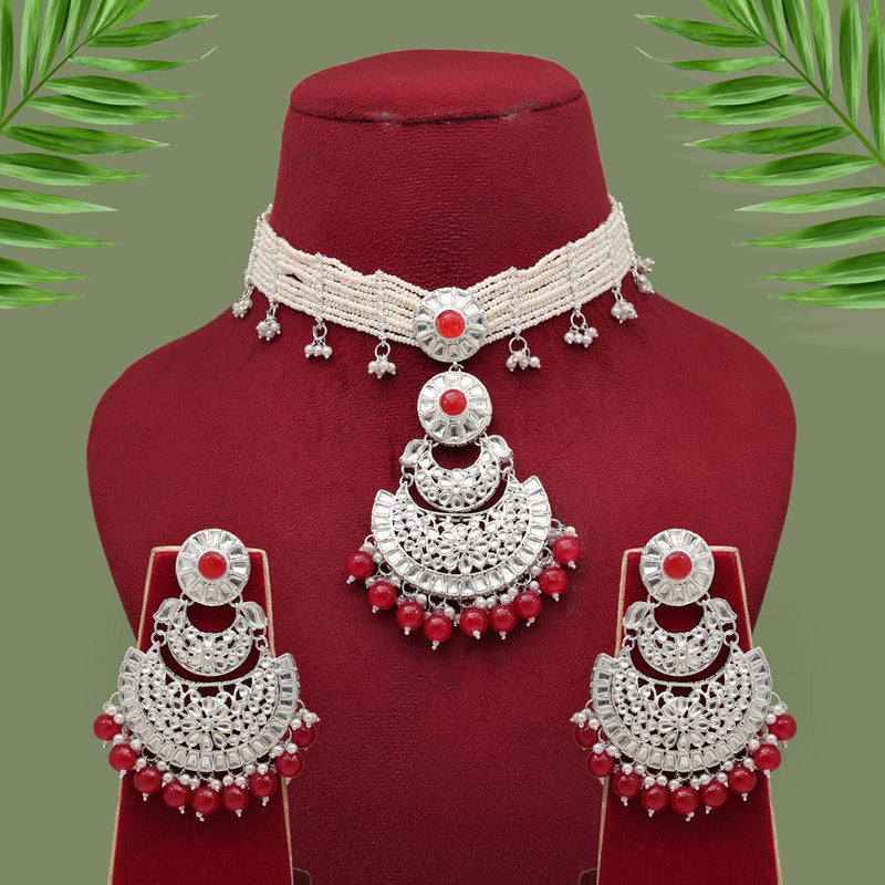 Maroon Color Choker Kundan Necklace Set (KN1379MRN)