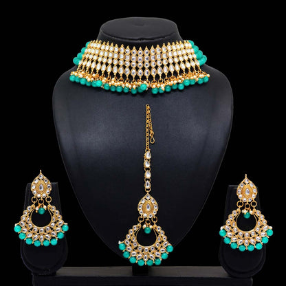 Rama Green Color Kundan Choker Necklace Set (KN137RGRN)
