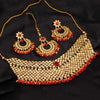 Red Color Imitation Pearl & Kundan Necklace With Earring & Maang Tikka (KN141RED)