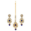 Blue Color Imitation Pearl & Kundan Necklace With Earrings & Maang Tikka (KN163BLU)