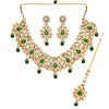 Green Color Imitation Pearl & Kundan Necklace With Earrings & Maang Tikka (KN163GRN)