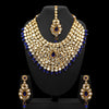 Partywear Special Blue Color Imitation Pearl Kundan Necklace With Earrings & Maang Tikka (KN168BLU)