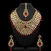 Wedding Collection Maroon Color Imitation Pearl Kundan Necklace With Earrings & Maang Tikka (KN168MRN)