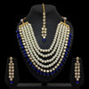 Blue Color Imitation Pearl Beautiful Kundan Necklace With Earrings & Maang Tikka For Women (KN173BLU)