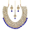 Blue Color Imitation Pearl Kundan Necklace With Earrings & Maang Tikka (KN174BLU)