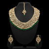 Green Color Imitation Pearl Kundan Necklace With Earrings & Maang Tikka (KN174GRN)