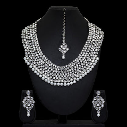 Silver Color Kundan Necklace Set (KN174SLV)