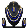 Blue Color Imitation Pearl Kundan Traditional Necklace With Earrings & Maang Tikka (KN178BLU)