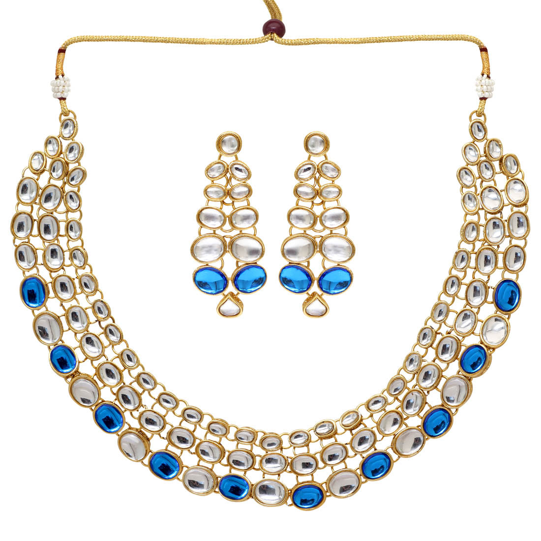 Blue Color Kundan Necklace Set (KN186BLU)