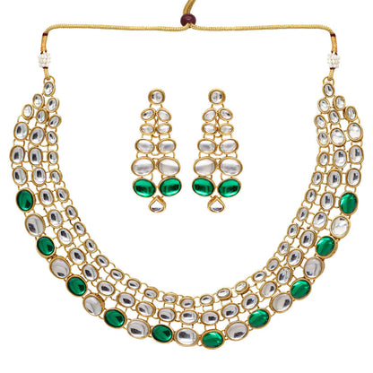Green Color Kundan Necklace Set (KN186GRN)