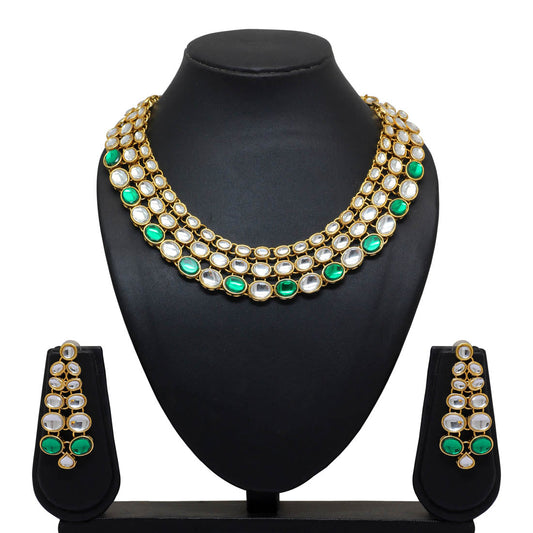 Green Color Kundan Necklace Set (KN186GRN)