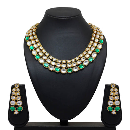 Green Color Kundan Necklace Set (KN186GRN)