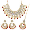 Maroon Color Imitation Pearl Kundan Necklace With Earrings & Maang Tikka For Women (KN197MRN)
