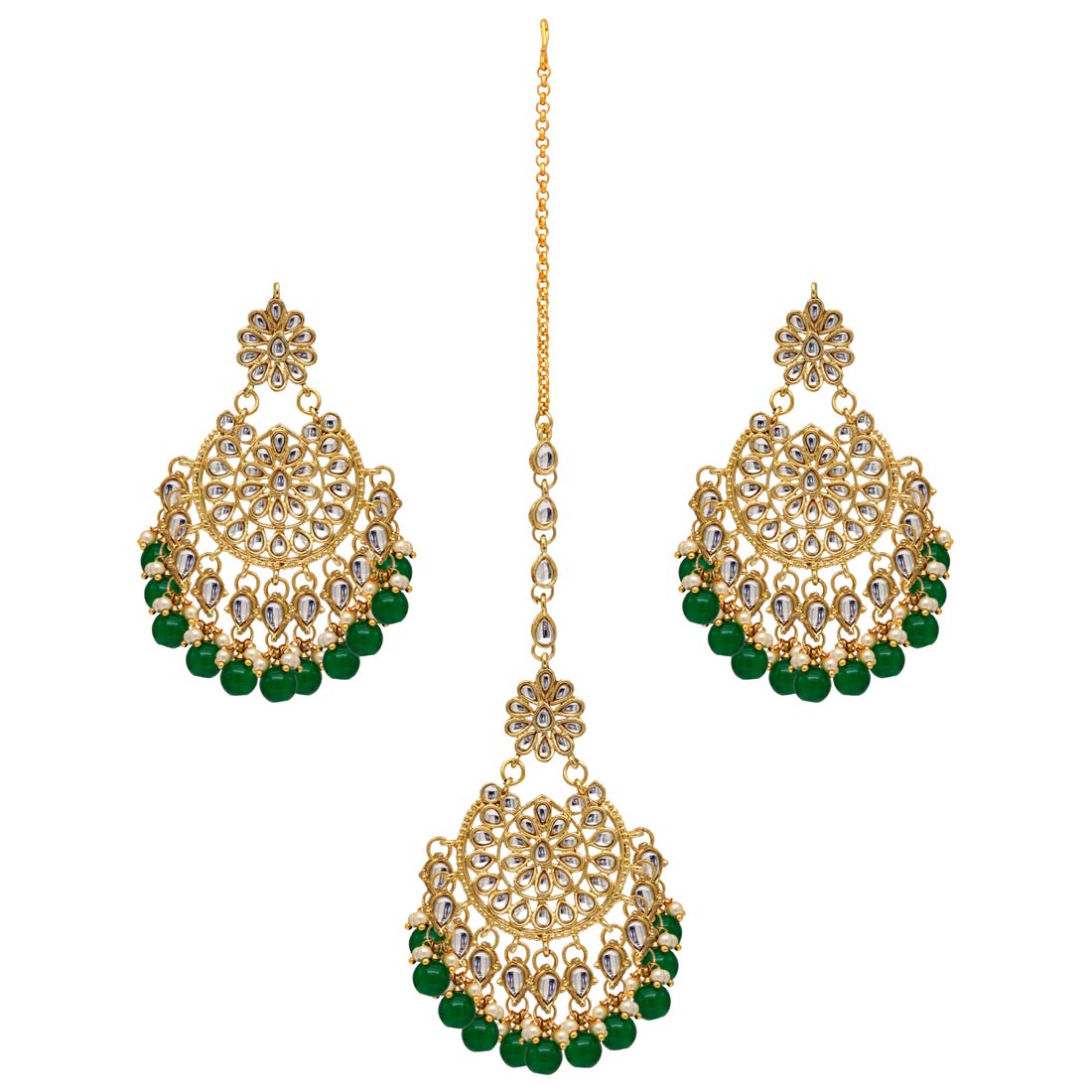 Green Color Kundan Necklace Set (KN221GRN)