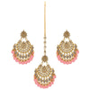 Peach Color Kundan Necklace With Earring & Maang Tikka (KN221PCH)