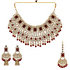 Maroon Color Kundan Bridal Necklace With Earrings & Maang Tikka (KN222MRN)