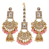 Peach Color Kundan Bridal Necklace With Earrings & Maang Tikka (KN222PCH)
