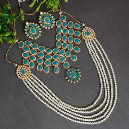 Rama Green Color Kundan Necklace Set (KN223RGRN)