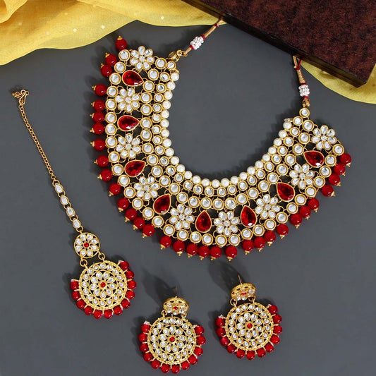 Red Color Kundan Necklace Set (KN845RED)