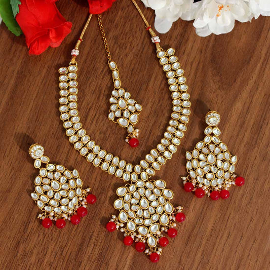 Red Color Kundan Necklace Set (KN988RED)