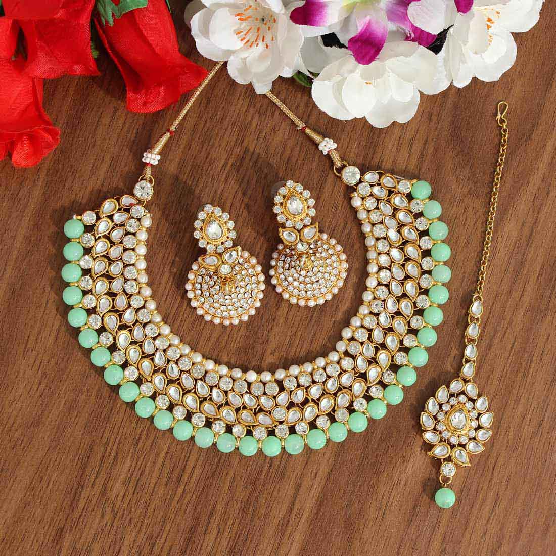 Pista Green Color Kundan Necklace Set (KN995PGRN)