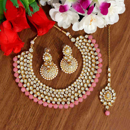 Pink Color Kundan Necklace Set (KN995PNK)