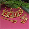 Red Color Choker Kundan Polki Necklace Set (KPN177RED)