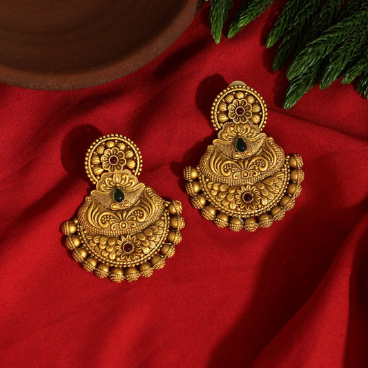 Maroon & Green Color Matte Gold Earrings (MGE160MG)