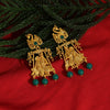 Green Color Matte Gold Temple Earrings (MGE161GRN)