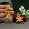 Maroon & Green Color Matte Gold Temple Earrings (MGE161MG)