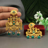 Green Color Matte Gold Temple Earrings (MGE162GRN)