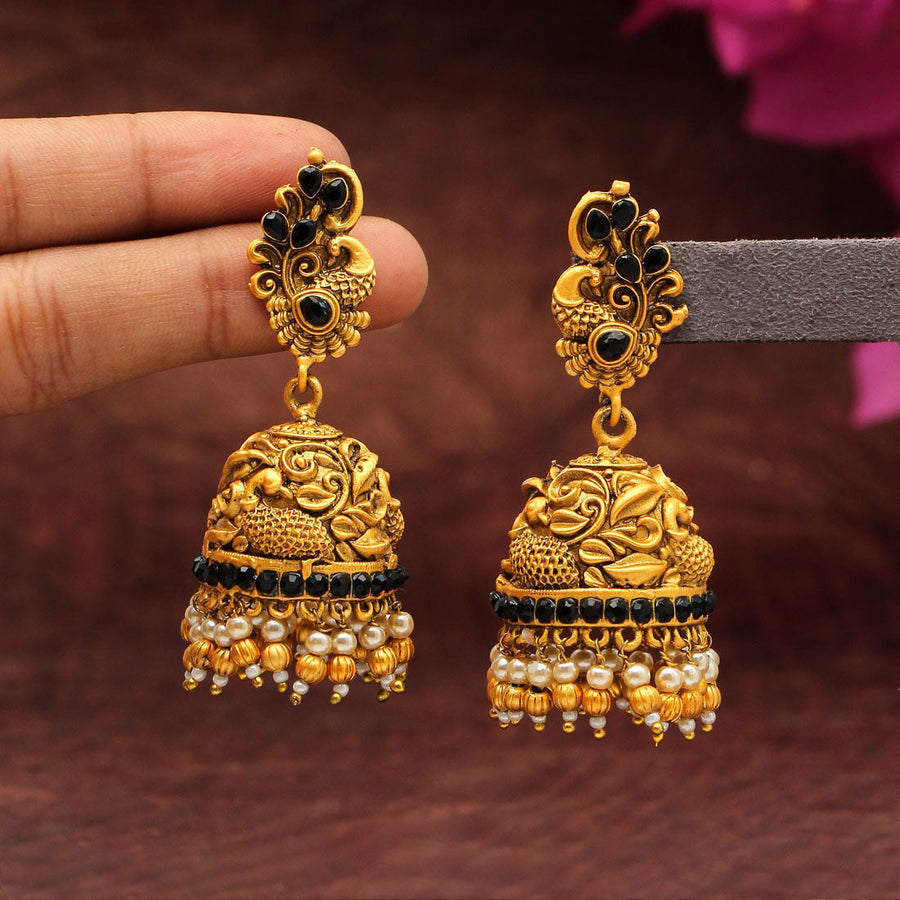 Black Antique Gold Polki Stone Indian Asian Jhumki Earring Tikka Jewellery  Set Wedding Party — Glimour Jewellery