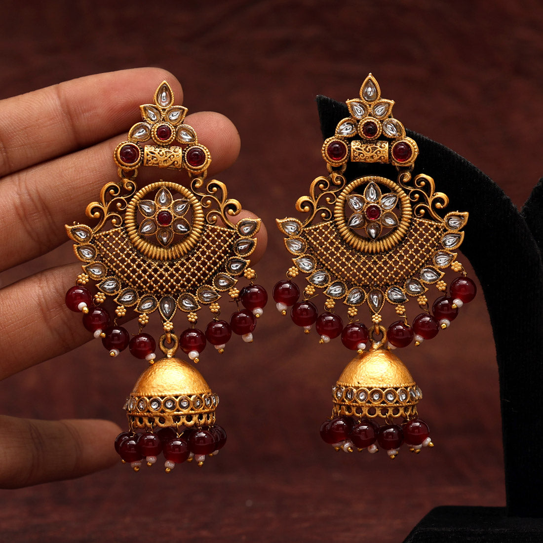 Maroon Color Matte Gold Earrings (MGE202MRN)