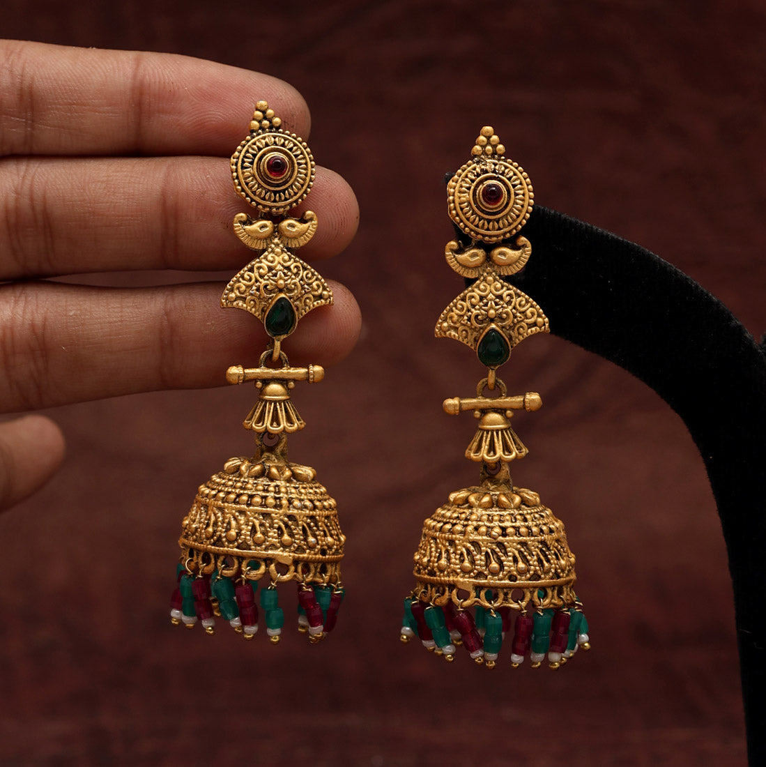 Rani & Green Color Matte Gold Earrings (MGE209RNIGRN)