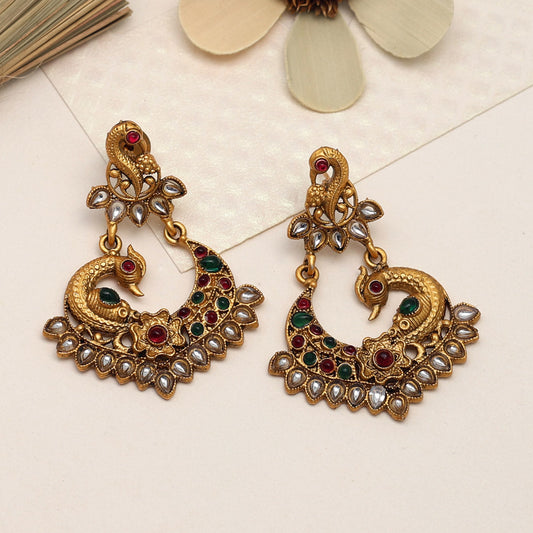 Rani & Green Color Matte Gold Earrings (MGE214RNIGRN)